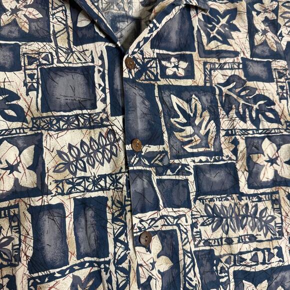 Vintage Hawaiian Reserve Shirt Floral Blue Cream Tan Aloha Button Up L - Picture 12 of 14